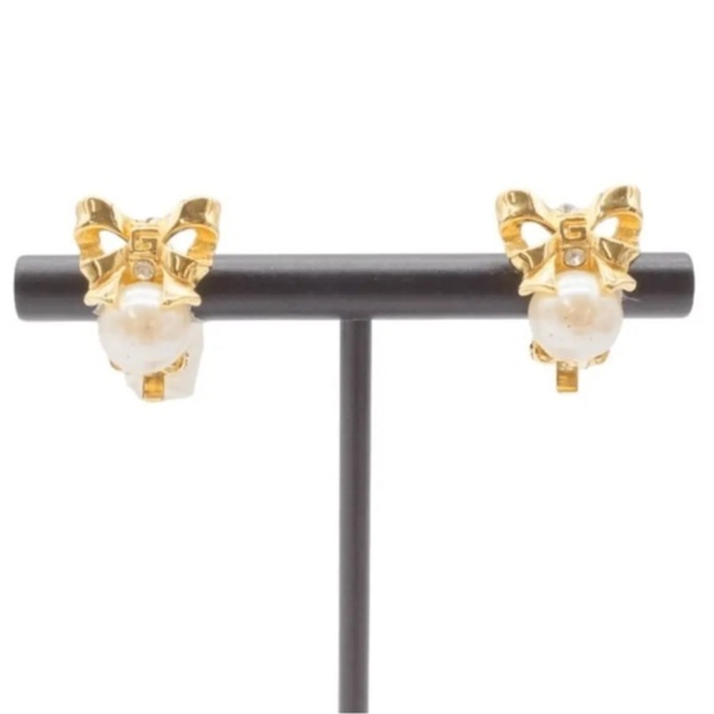 Givenchy Gold Bow Pearl Clip-On Earrings